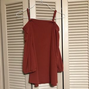 Rust Orange Off Ghe Shoulder Long Sleeve Blouse